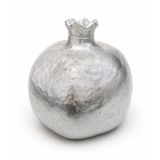 Gümüş Renk Cam Poliresin Nar Biblo Vazo, Taçlı, 8x8 cm, Dekoratif Çiçeklik, 1 Parça