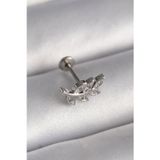Gümüş Renk Dal Model Zirkon Taş Detaylı Tragus Piercing