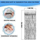 Gümüş Renk Ekstra Metalize Parlak Saçaklı Arka Fon Perde Ithal 1x2 Metre