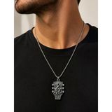 Gümüş Renk Gitar Kafa Figürlü Sol Anahtarı Kolye Paslanmaz Çelik Zincirli 60 Cm Unisex Müzik Kolyesi