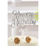 Gümüş Renk Happy Birthday Yazılı Pasta Süsü