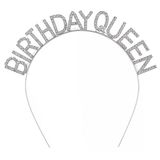 Gümüş Renk Kristal Taşlı Parlak Birthday Queen Yazılı Kraliçe Taç 16X17 Cm (5047)