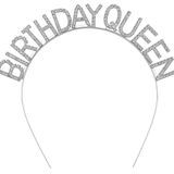 Gümüş Renk Kristal Taşlı Parlak Birthday Queen Yazılı Kraliçe Taç 16x17 cm (5264)