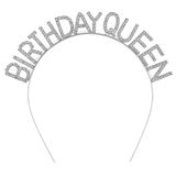 Gümüş Renk Kristal Taşlı Parlak Birthday Queen Yazılı Kraliçe Taç 16x17 cm MKTB-SMR-D079