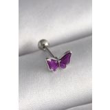 Gümüş Renk Mor Kelebek Model Tragus Piercing - EBJ241123W29438