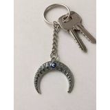 Gümüş Renk Nazar Boncuğu Ay Figürlü Metal Anahtarlık Unisex