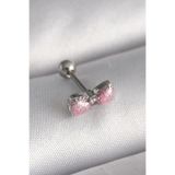 Gümüş Renk Pembe Kurdele Zirkon Taş Detay Tragus Piercing