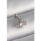 Gümüş Renk Pembe Mineli Kalp Zirkon Taş Detay Tragus Piercing - Ebj241123w29412