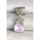 Gümüş Renk Pembe Zirkon Taşlı Çanta Model Nomination Charm - EBJ250501W32934