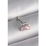 Gümüş Renk Pembe Zirkon Taşlı Kalp Tragus Piercing - Ebj241123w29386