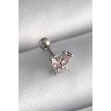Gümüş Renk Pembe Zirkon Taşlı Kelebek Tragus Piercing - EBJ241123W29392