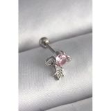 Gümüş Renk Pembe Zirkon Taşlı Sallantı Yıldız Detay Tragus Piercing