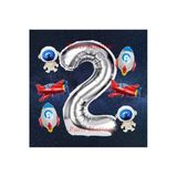 Gümüş Renk Rakam Balon Uzay Konsept 2 Yaş Doğum Günü Balon Set Galaksi Astronot Space Roket Balon