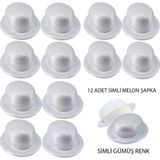 Gümüş Renk Simli Melon Yuvarlak Parti Şapkası 12 Adet P147525s8240