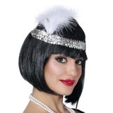 Gümüş Renk Tüylü Çarliston Saç Bandı Kafa Bandı (5264)