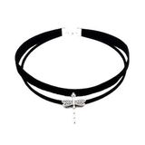 Gümüş Renk Yusufcuk Siyah Kadife -Süet Kadın Choker Tasma Kolye