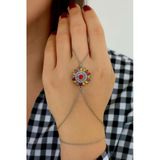 Gümüş Renk Yuvarlak Güneş Mix Damla Taş Çelik Şahmeran - 3508
