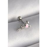 Gümüş Renk Zirkon Taş Detay Pembe Kalp İşleme Tragus Piercing - Ebj241123w29432
