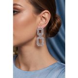Gümüş Renk Zirkon Taşlı Kare Model Kadın Abiye Küpe - Ebj260701w44209