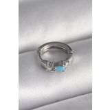 Gümüş Renk Zirkon Taşlı Mavi Boncuk Detay Tragus Piercing - EBJ241123W29476