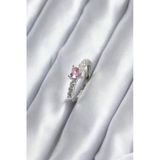 Gümüş Renk Zirkon Taşlı Pembe Kristal Kalp Model Kadın Yüzük -1492