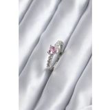 Gümüş Renk Zirkon Taşlı Pembe Kristal Kalp Model Kadın Yüzük