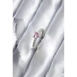 Gümüş Renk Zirkon Taşlı Pembe Kristal Model Kadın Yüzük - Tj-Byk2851