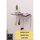 Gümüş Renkli Metal Duvar Rafı ve Anahtarlık Askılığı, Şık ve Modern Dekor - Seçenek 1 - Altın - Gümüş - Bakır
