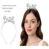 Gümüş Renkli Taşlı “Bride” Gelin Tacı – El Yazısı Yazı Tipiyle (5264)