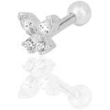 Gümüş rodyumlu baget taşlı kelebek modeli Tragus helix Piercing küpe