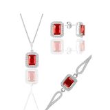 Gümüş Rodyumlu Kırmızı Taşlı Baget Kesim Üçlü Set Sgtl11598kırmızı