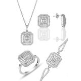 Gümüş Rodyumlu Pırlanta Montürlü Taşlı Baget Dörtlü set [barcode] 9