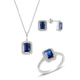 Gümüş rodyumlu safir baget taşlı üçlü set