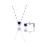 Gümüş Rodyumlu Safir Taşlı Pırlanta Modeli Kalp Kolye Ve Küpe İkili Set