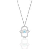 Gümüş rodyumlu turkuaz ve zirkon taşlı koruyucu hamsa el kolye [barcode]