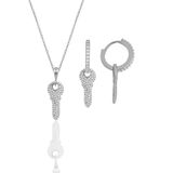 Gümüş rodyumlu zirkon taşlı anahtar kolye ve küpe ikili set SGTL11880RODAJ