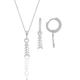Gümüş rodyumlu zirkon taşlı balık kılçığı modeli kolye ve küpe ikili set SGTL11879RODAJ