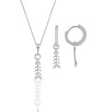 Gümüş Rodyumlu Zirkon Taşlı Balık Kılçığı Modeli Kolye Ve Küpe İkili Set