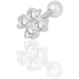 Gümüş rodyumlu zirkon taşlı dört yapraklı yonca Tragus helix Piercing küpe