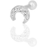 Gümüş rodyumlu zirkon taşlı hilal modeli Tragus helix Piercing küpe