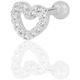 Gümüş rodyumlu zirkon taşlı kalp modeli Tragus helix Piercing küpe