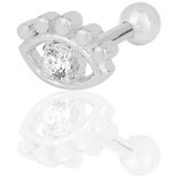 Gümüş rodyumlu zirkon taşlı kirpikli göz modeli Tragus helix Piercing küpe
