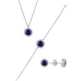Gümüş rodyumlu zirkon ve safir taşlı pırlanta modeli üçlü set