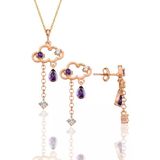 Gümüş rose ametis ve zirkon taşlı bulut kolye ve küpe ikili set SGTL12354ROSE