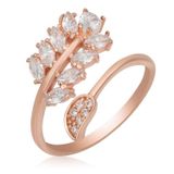Gümüş Rose Ayarlanabilir Beyaz Taşlı Yaprak Kadın Yüzük SL5048