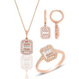 Gümüş rose baget taşlı çizgili üçlü set
