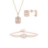 Gümüş rose baget taşlı kolye küpe ve bilezik gümüş set SGTL10597ROSE
