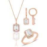 Gümüş rose baget taşlı üçlü set