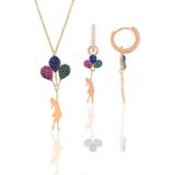 Gümüş rose balonlu kız kolye ve küpe gümüş set [barcode]