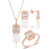 Gümüş rose gümüş baget taşlı üçlü set